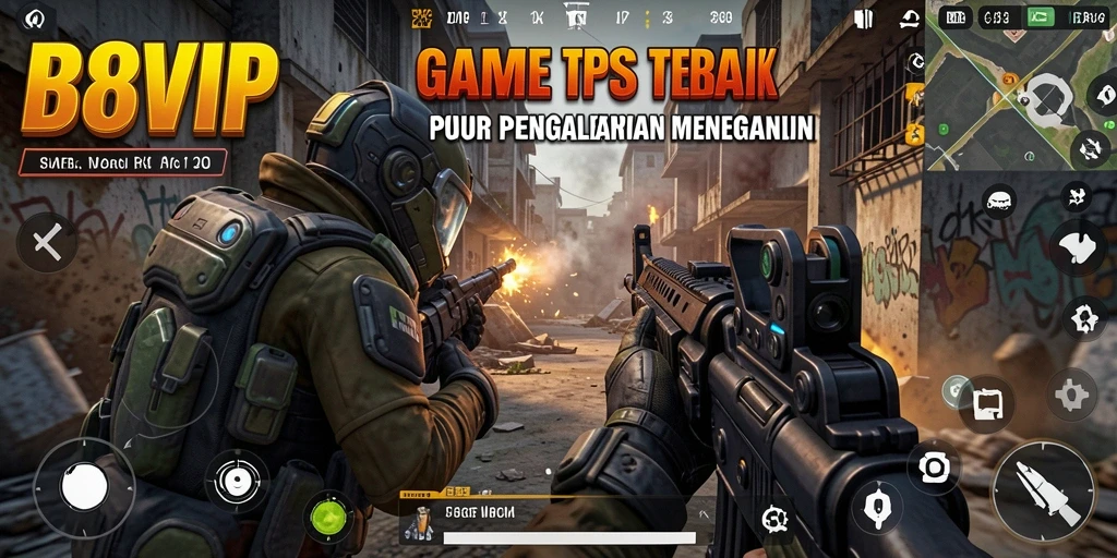 Tampilan screenshot utama B8VIP menampilkan aksi seru pemain dalam pertempuran TPS.