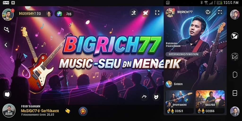 Screenshot utama BIGRICH77 menampilkan gameplay seru dengan musik interaktif.