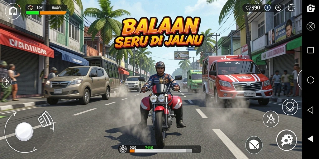 Screenshot gameplay C7890 yang menampilkan aksi balapan mendebarkan.