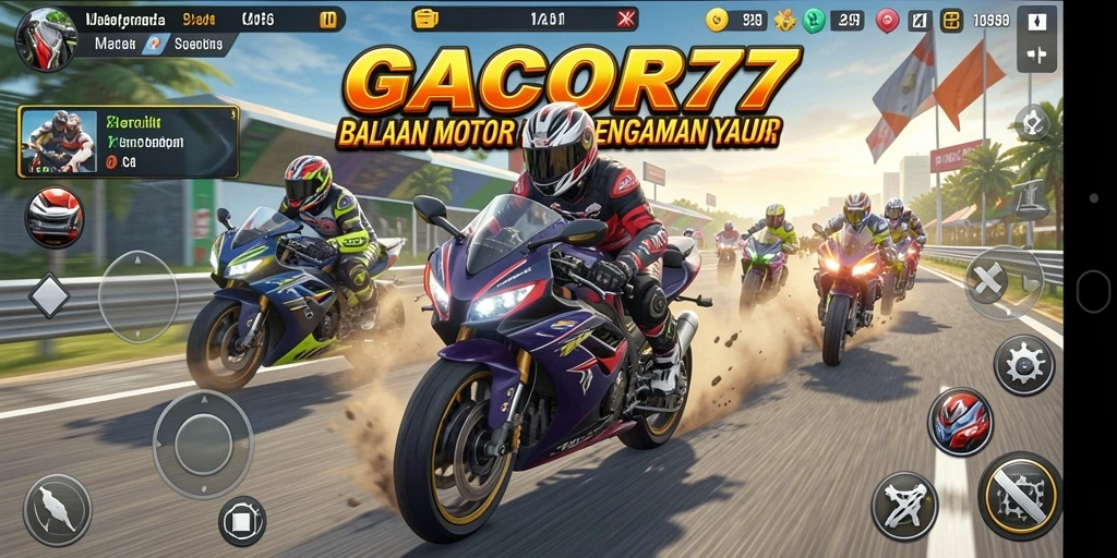 Tampilan gameplay GACOR77 dengan aksi balapan motor yang mendebarkan.