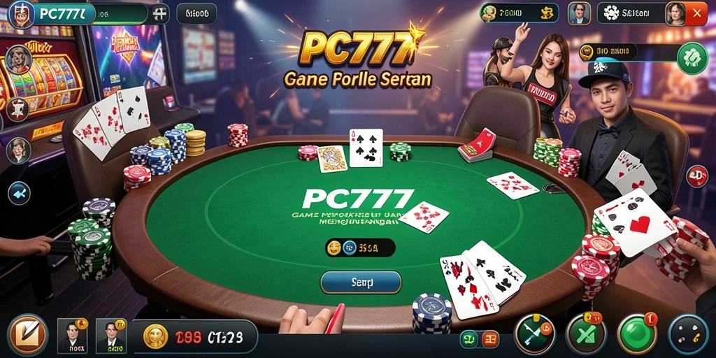 Screenshot gameplay PC777 menampilkan pertarungan Poker yang mendebarkan.