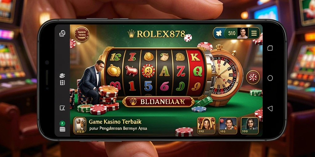 Screenshot utama ROLEX878 menunjukkan gameplay kasino yang energik dan menarik.
